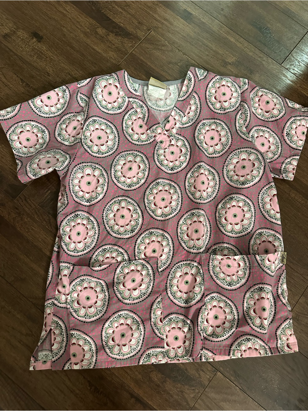 Tafford Pink and Gray Floral Medallion Scrub Top